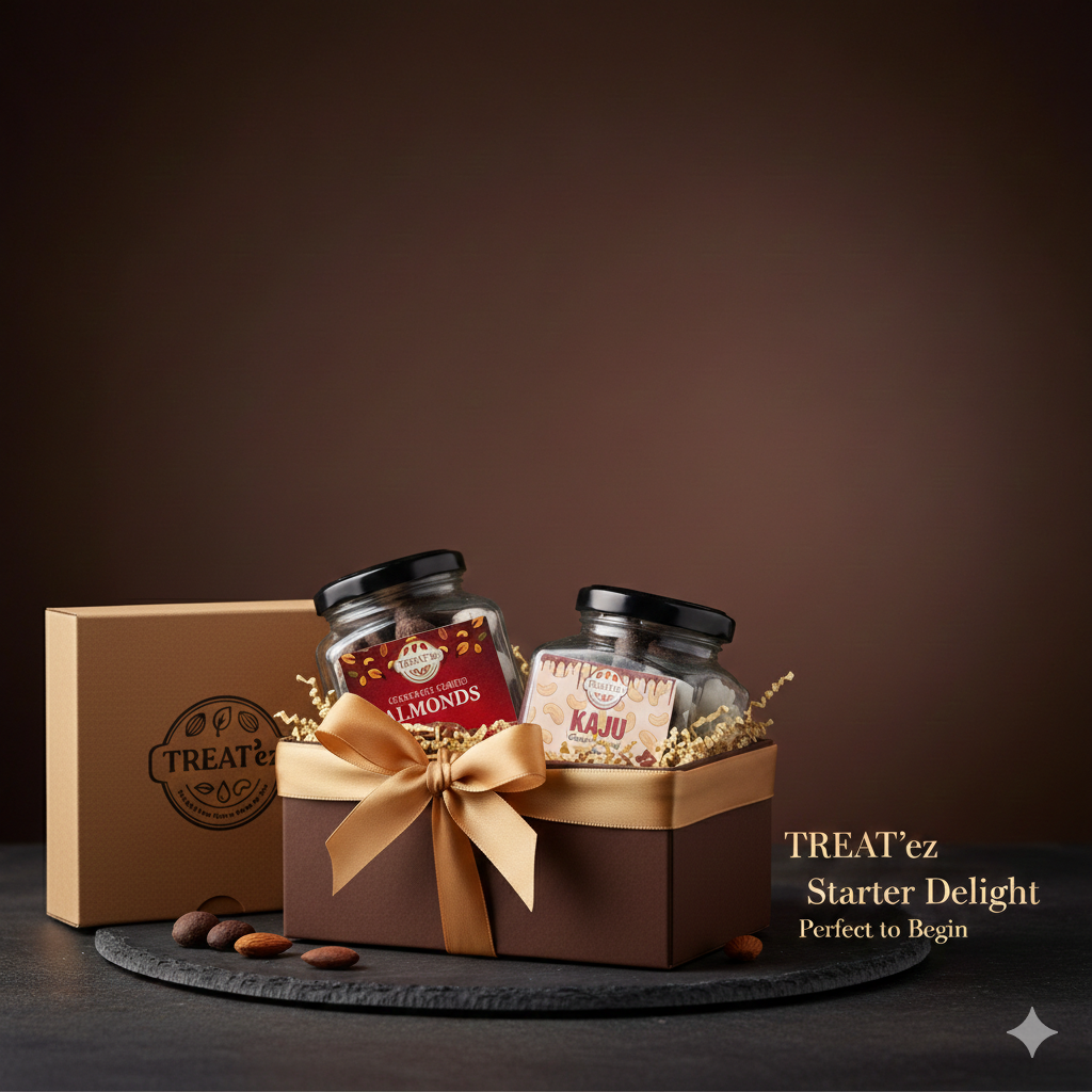 TREAT’ez Starter Delight | Chocolate Almonds & Kaju Combo – Perfect Gift Box